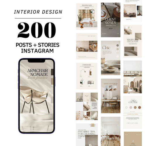 Interior Design Social Media Pack | Mediterranean Warmth [200 Posts]