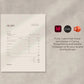 Recipe card template on a textured gray background with design software icons.