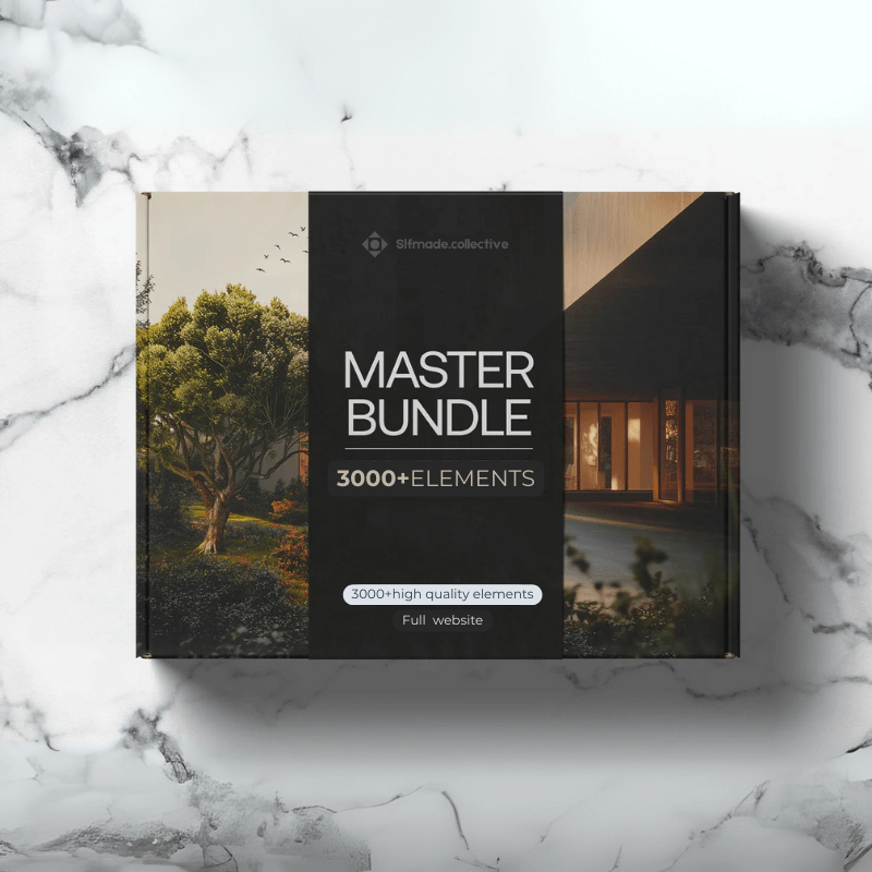 Master Bundle packaging with scenic images on a marble background