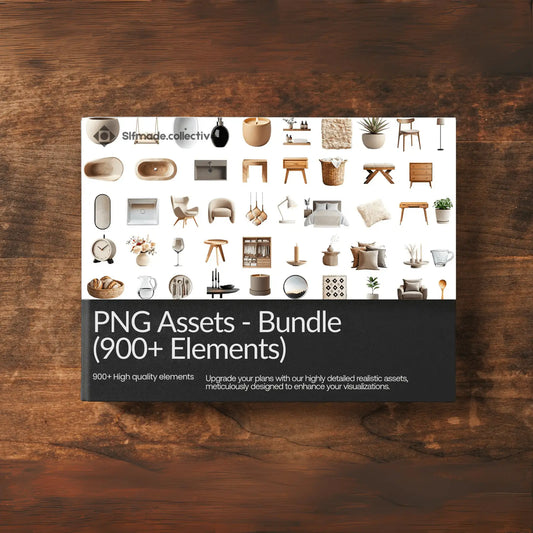 PNG Assets Bundle packaging on a wooden surface