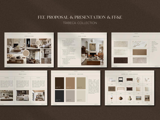 FEE proposal and presentation for Tribeca Collection on a brown background