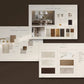 Set of interior design material samples on a brown background