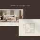 Tribeca Collection living room with furniture and a floor plan on a brown background