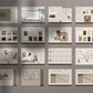 Collection of interior design brochures on a gray wall