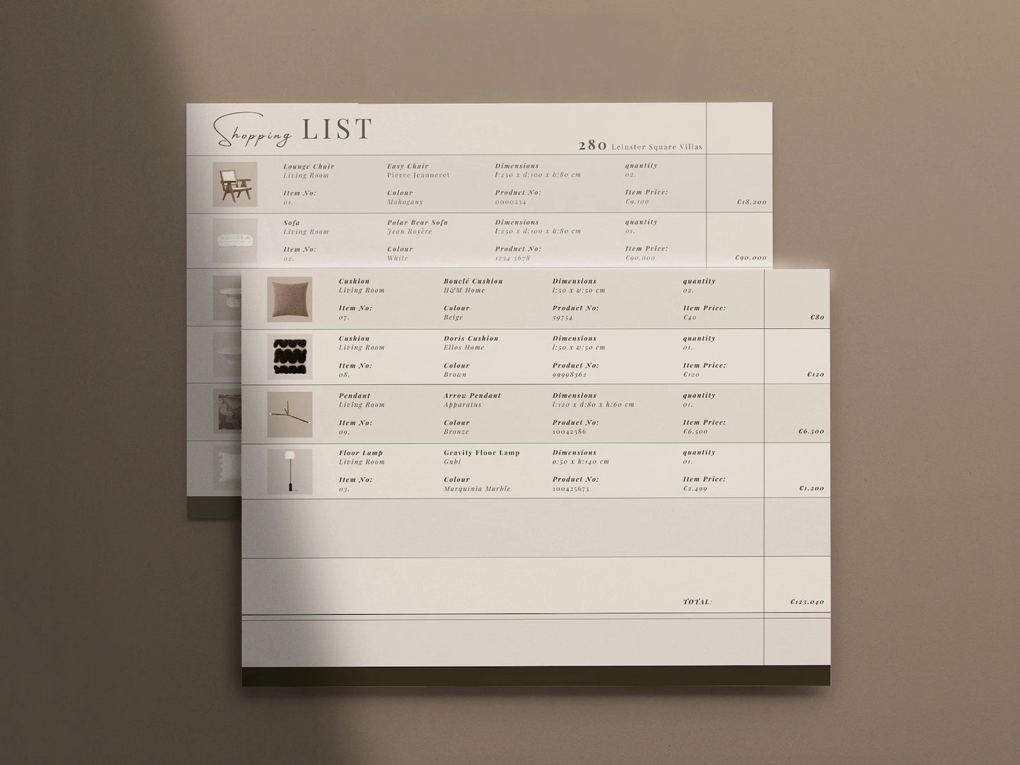 Two shopping lists on a brown background