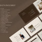 Pages of a design proposal or portfolio layout on a brown background with text listing included items.