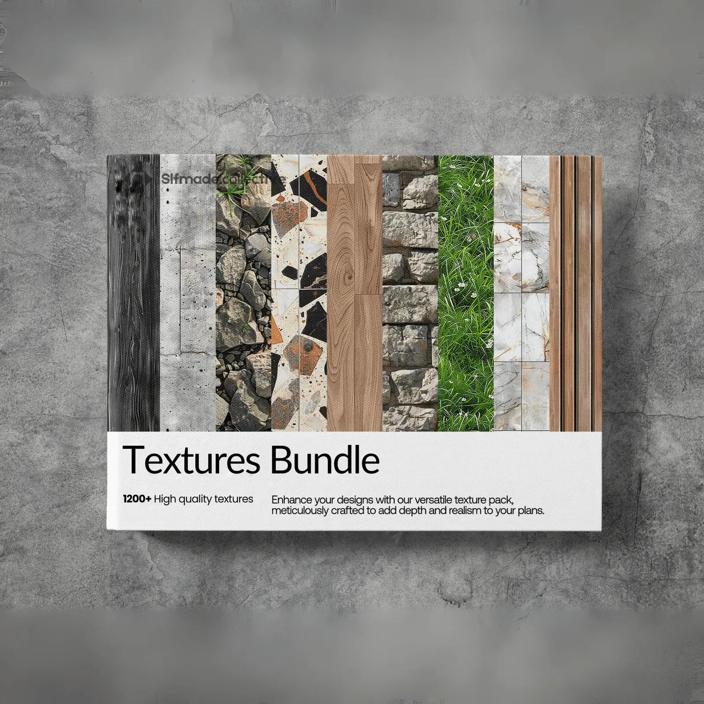Textures Bundle packaging on a gray concrete background