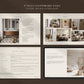 Screenshots of a digital design layout with text and images on a brown background