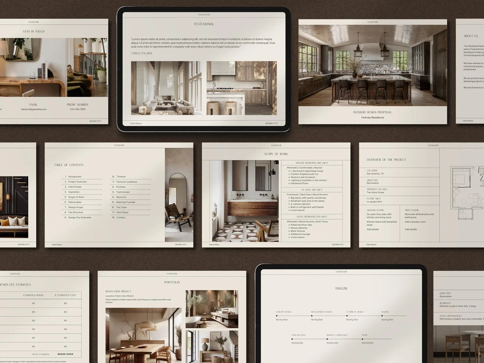 Screenshots of interior design software on a computer screen with images of rooms.