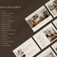 Brochure or design proposal with images of interior spaces on a brown background