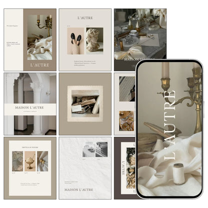 Collage of 'L'Autre' brand images with a phone displaying the brand name.