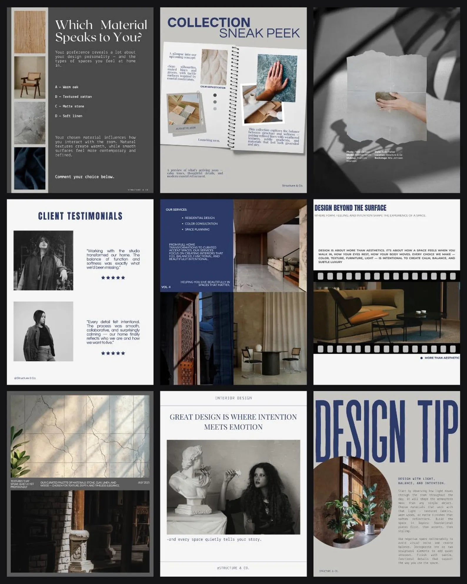 Collage of interior design magazine pages with text and images.