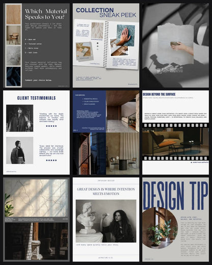 Collage of interior design magazine pages with text and images.