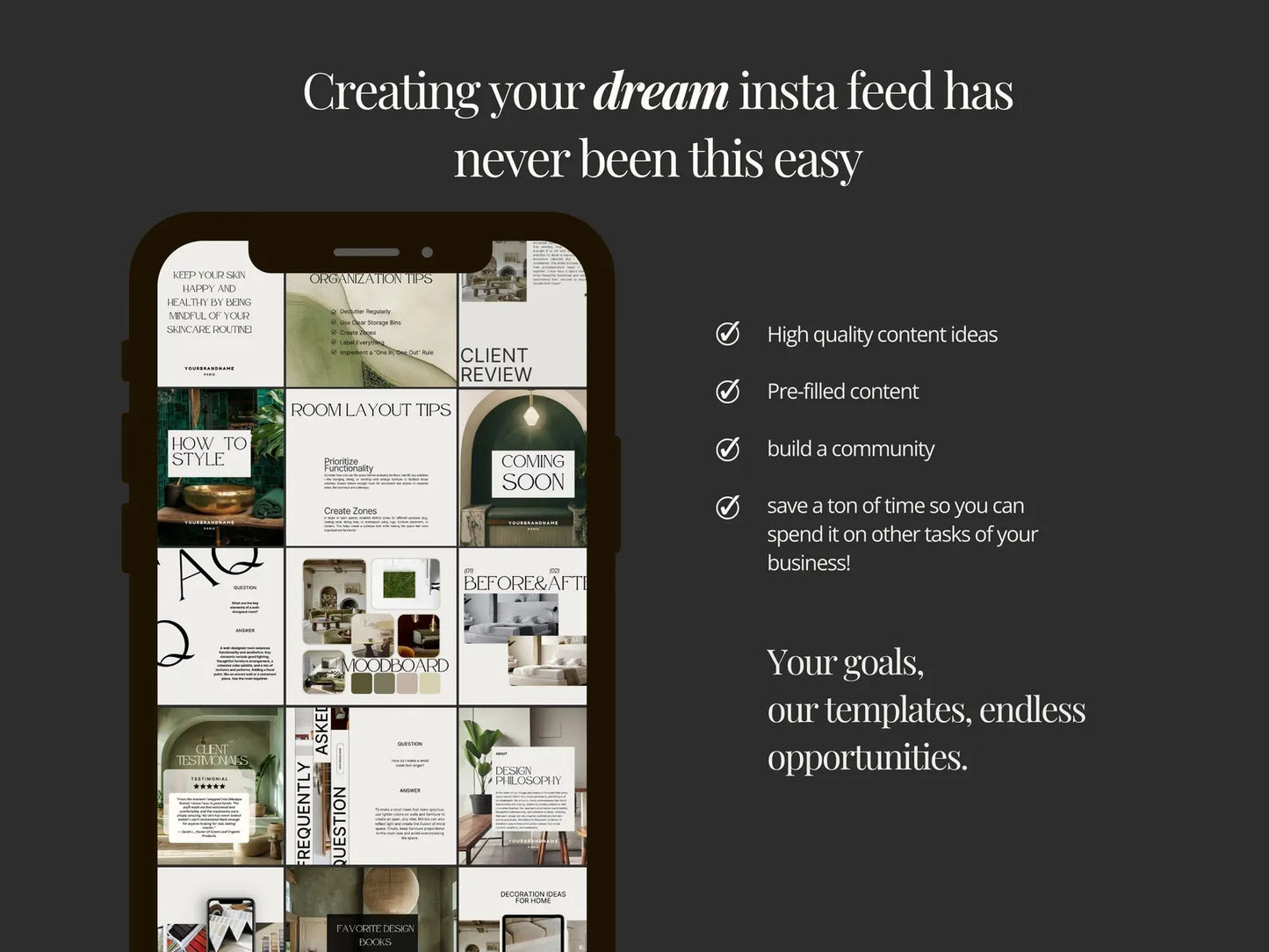 Phone screen displaying a collage of images with text about creating an Instagram feed.