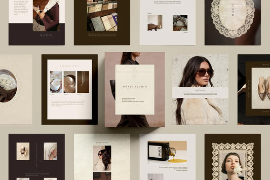 Collage of various product and lifestyle images with a brand name 'MARI' displayed.