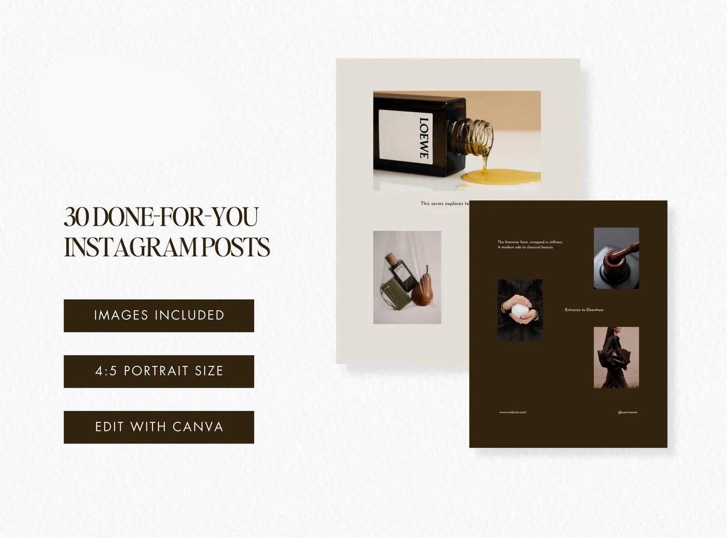 Promotional graphic for Dreamy Themes Instagram post package with images and branding.