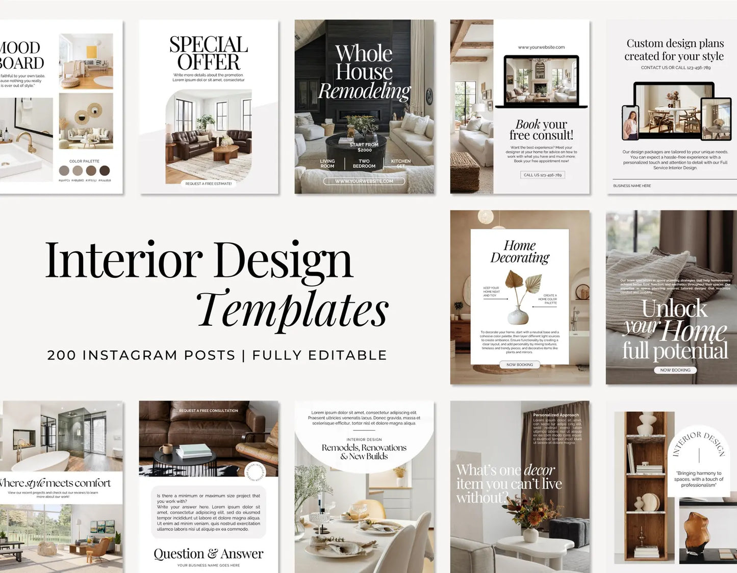Collection of interior design magazine covers with text overlay on a white background