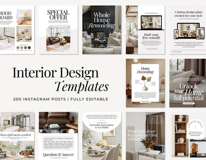 Collection of interior design magazine covers with text overlay on a white background