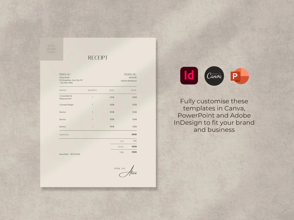 Interior Design Invoice & Receipt Templates – Slfmade.co