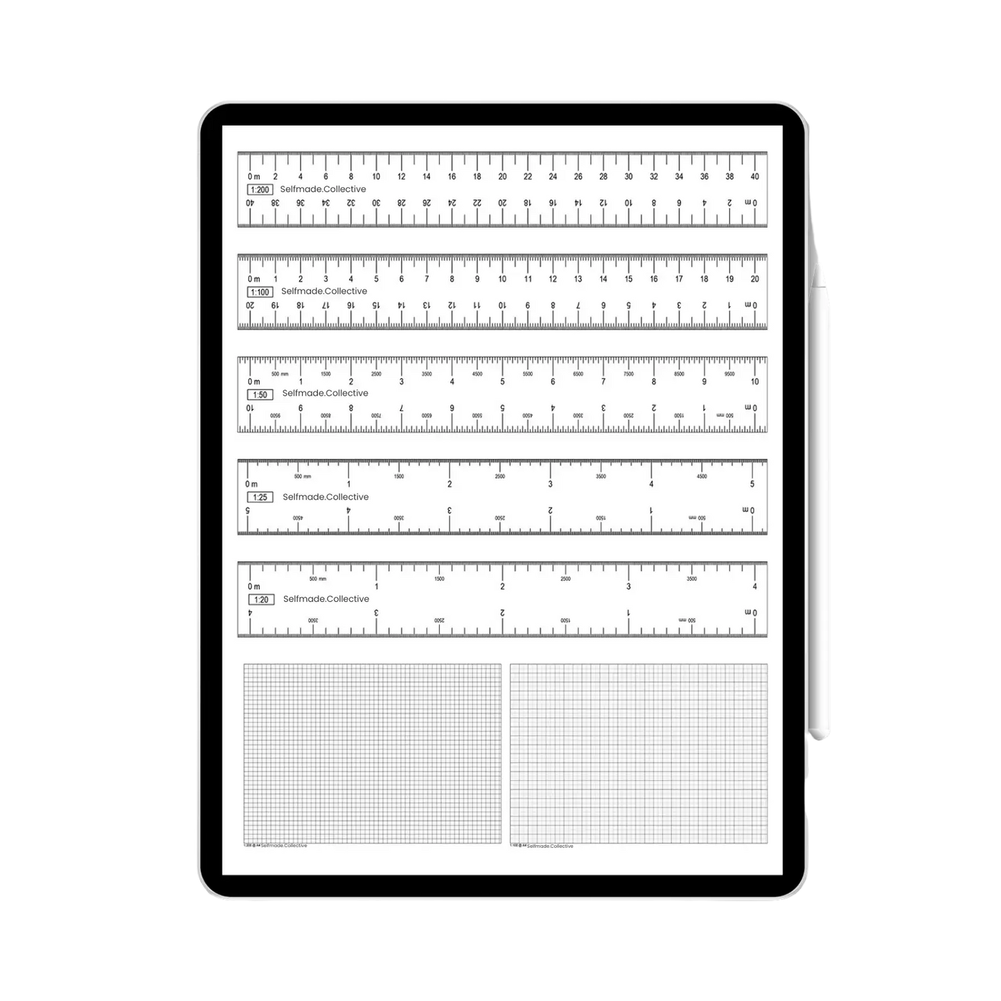 Collection of rulers and grids on a white background