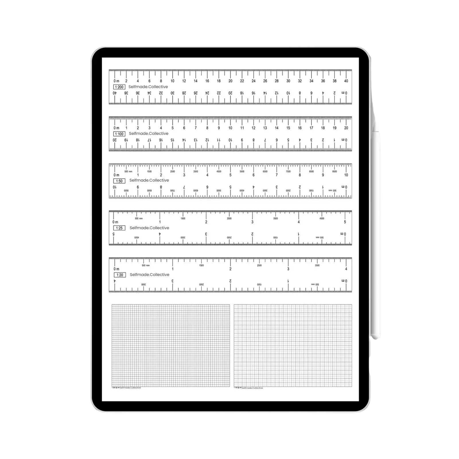 Collection of rulers and grids on a white background