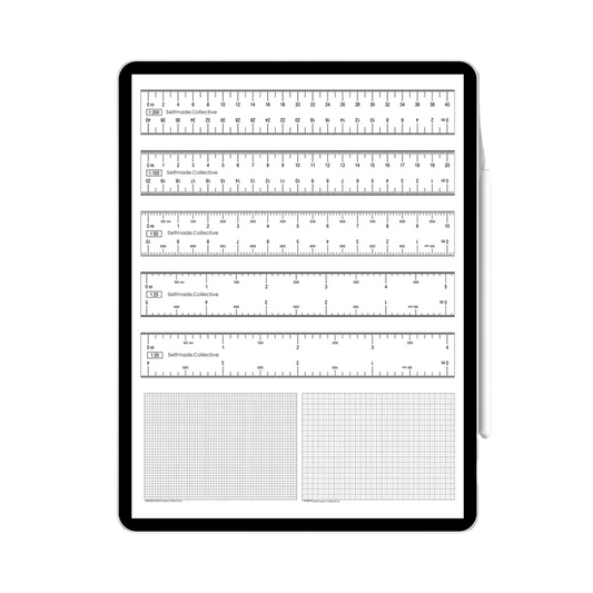 Collection of rulers and grids on a white background