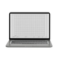 Laptop displaying a grid document on a white background
