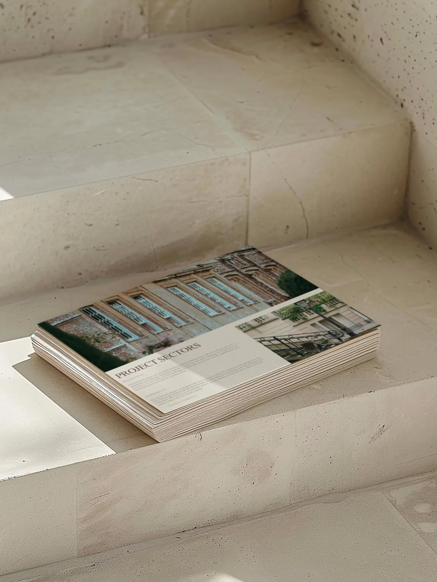 Stack of brochures on a stone staircase