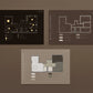 Three architectural plans on a brown background