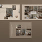Three interior design brochures on a brown background