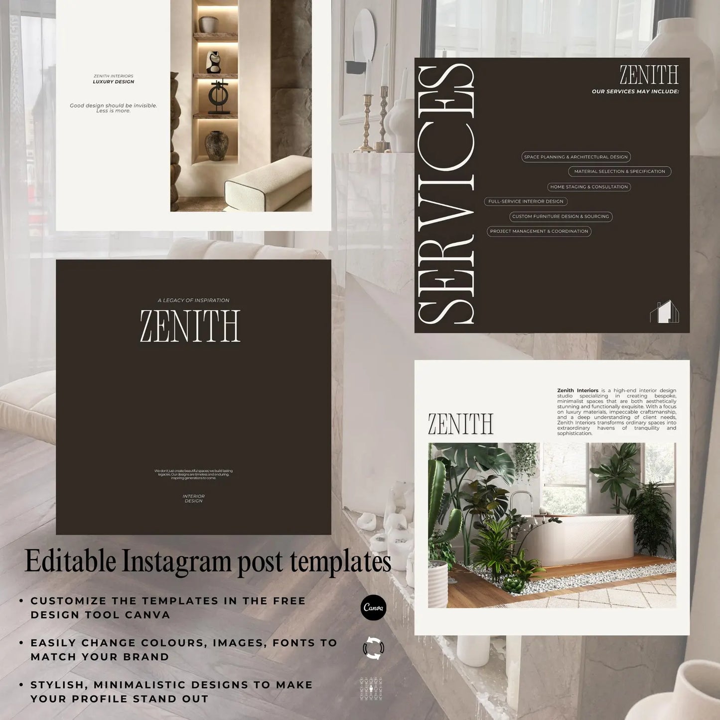 Interior Design Social Media Pack | Zenith Studio [30 Posts]